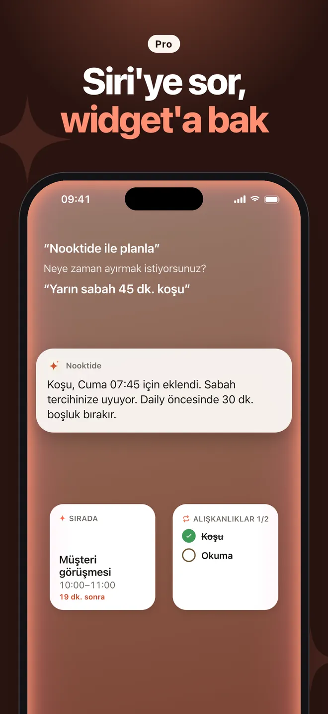 Siri, Nooktide ile 45 dakikalık koşu planlıyor; yanında Sıradaki ve Alışkanlıklar widget'ları